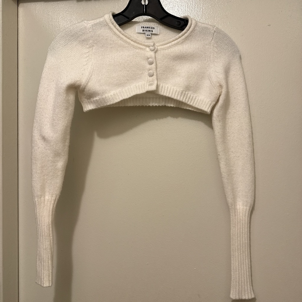 Frankie's Bikinis Cream Button-Up Cropped Sweater